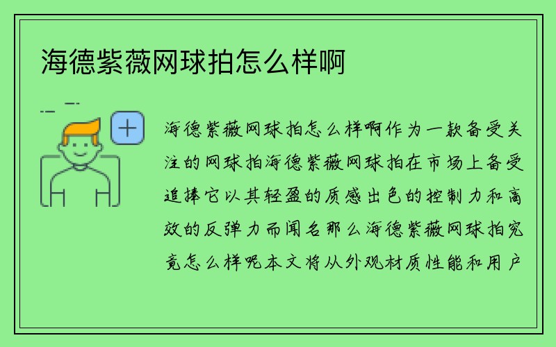 海德紫薇网球拍怎么样啊