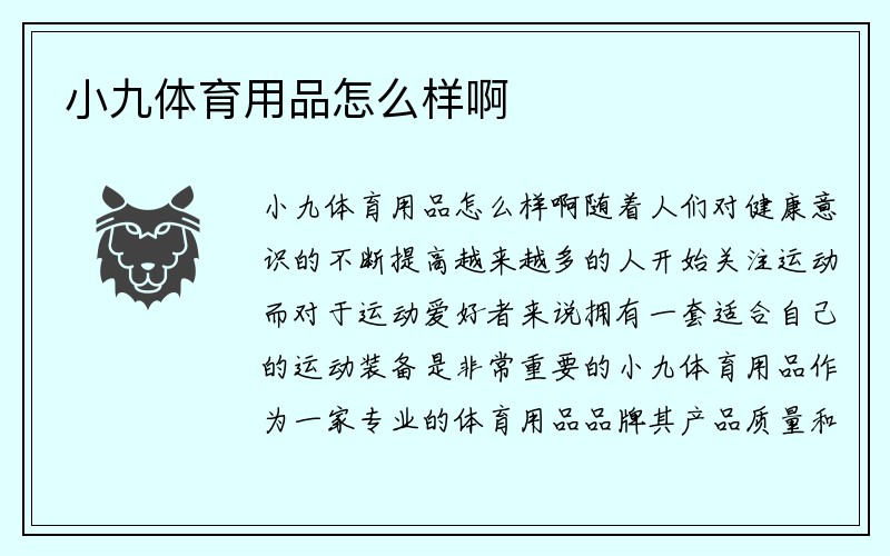 小九体育用品怎么样啊