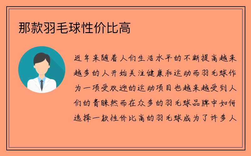 那款羽毛球性价比高